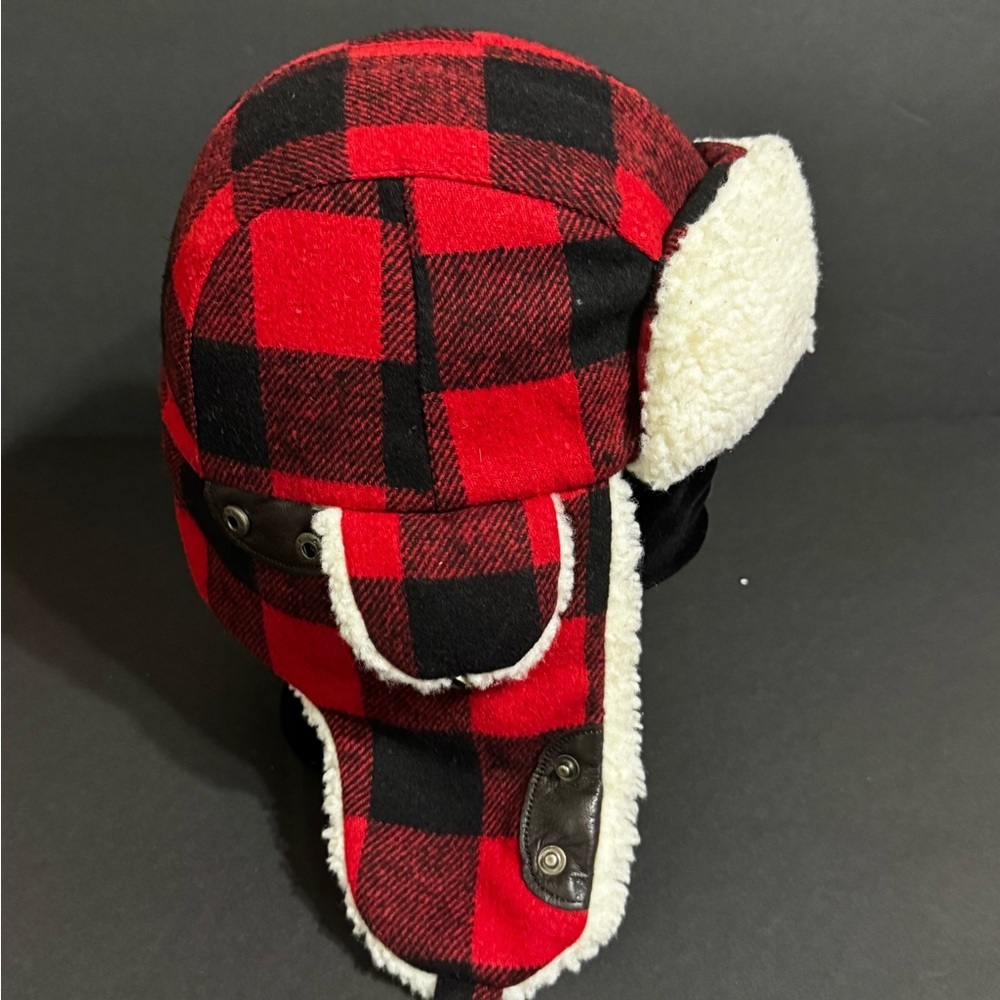 Woolrich Trapper Hat I Red-Black Checkered I Soft Fabric Lining I Size S/M